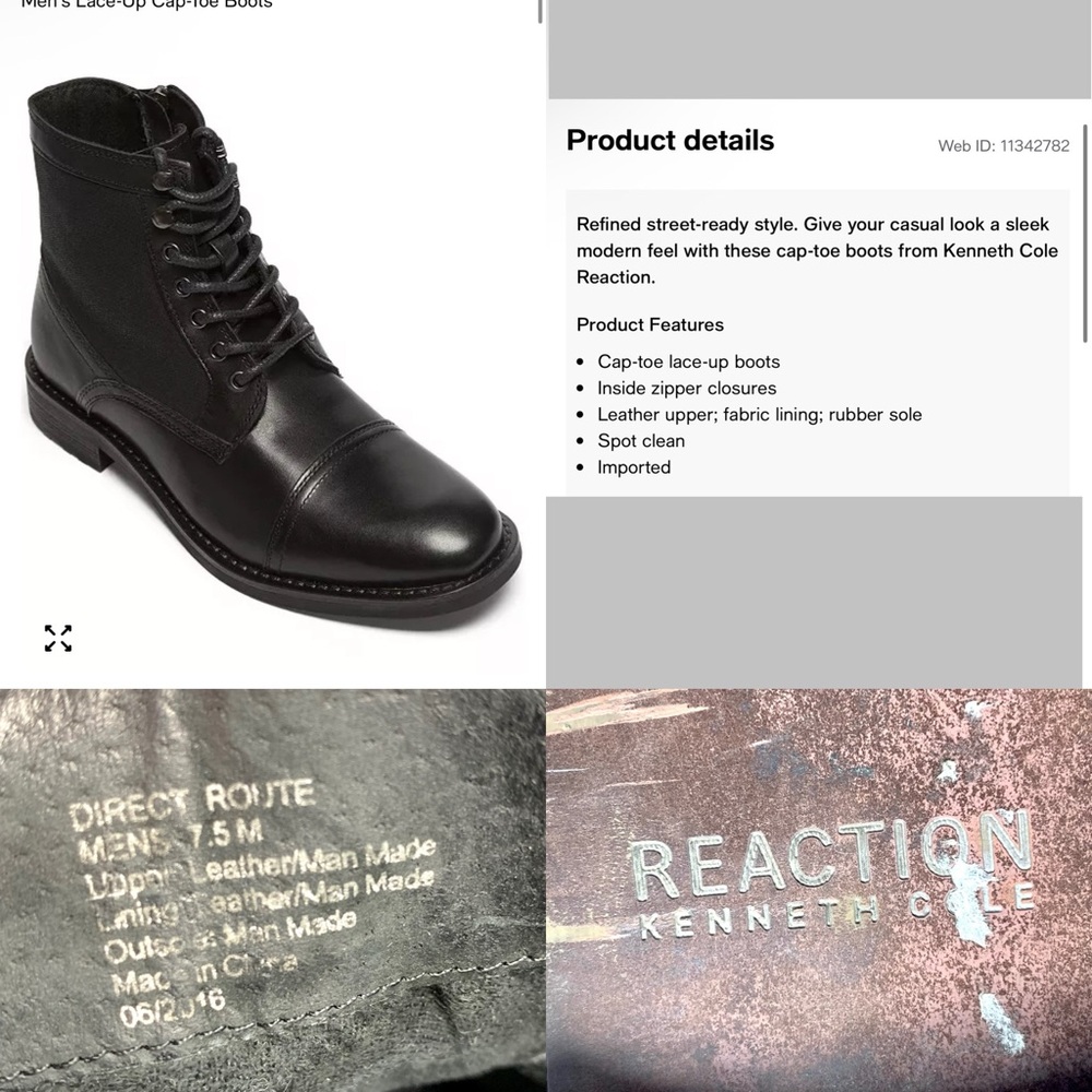 Kenneth Cole Reaction Direct Route Black Leather Lace-Up Boots 7.5 Mens Classic - Picture 15 of 15
